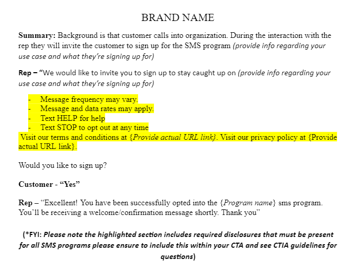 USA SMS Call To Action Example Visuals