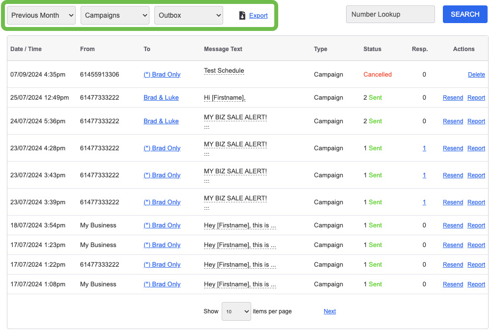 Messaging Overview Export