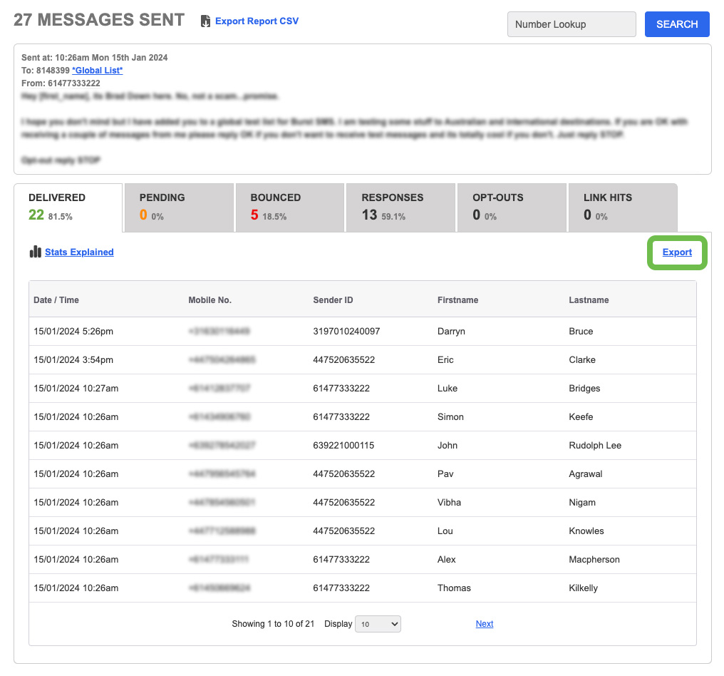 Report Export Tab