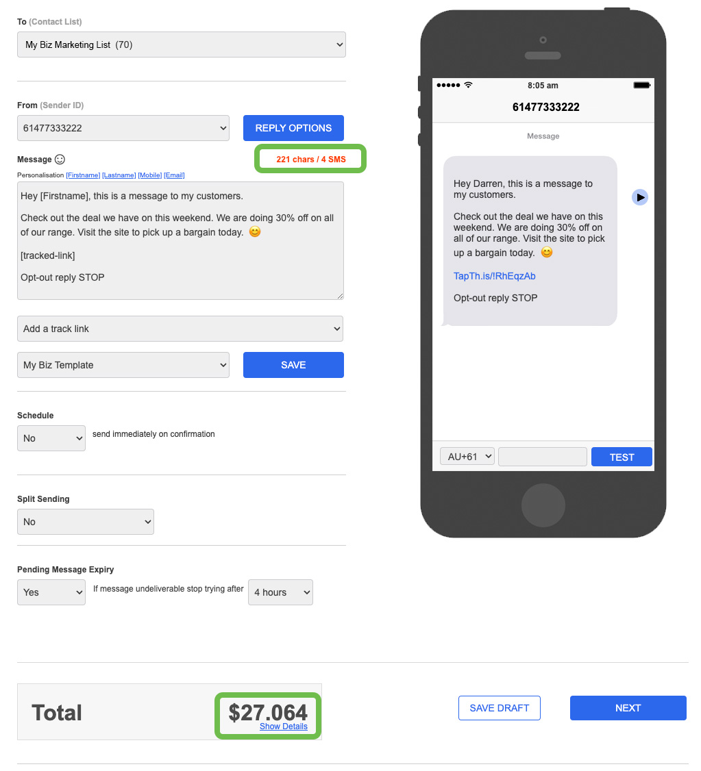 Messaging International Cost