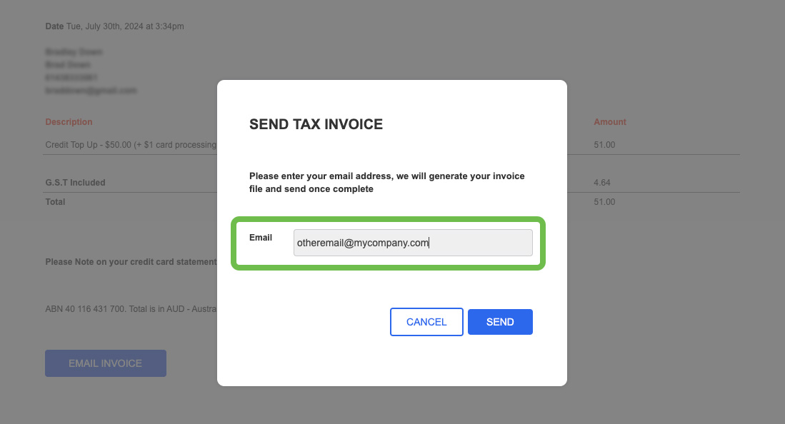Billing - Send Tax Invoice
