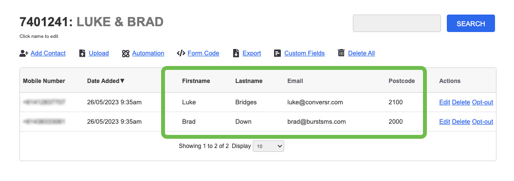 Contacts - List Data