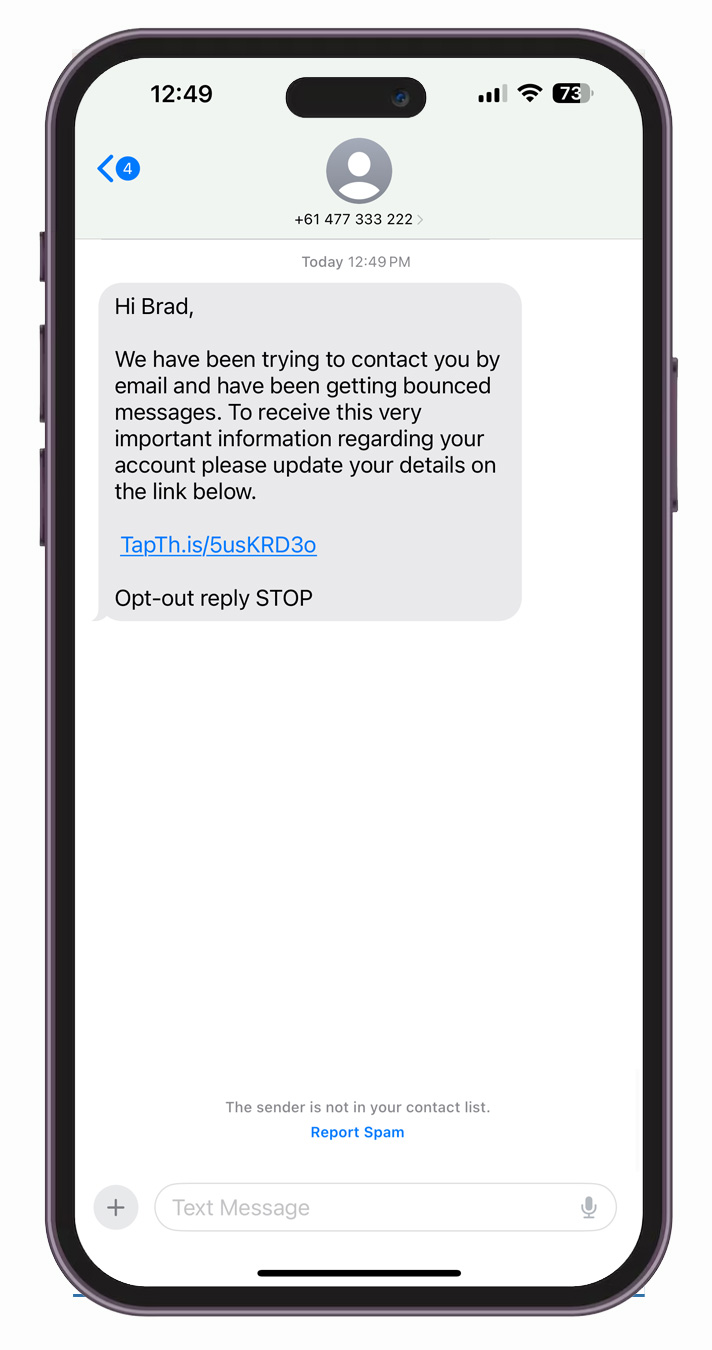 Track Links - Contact Update Form Message