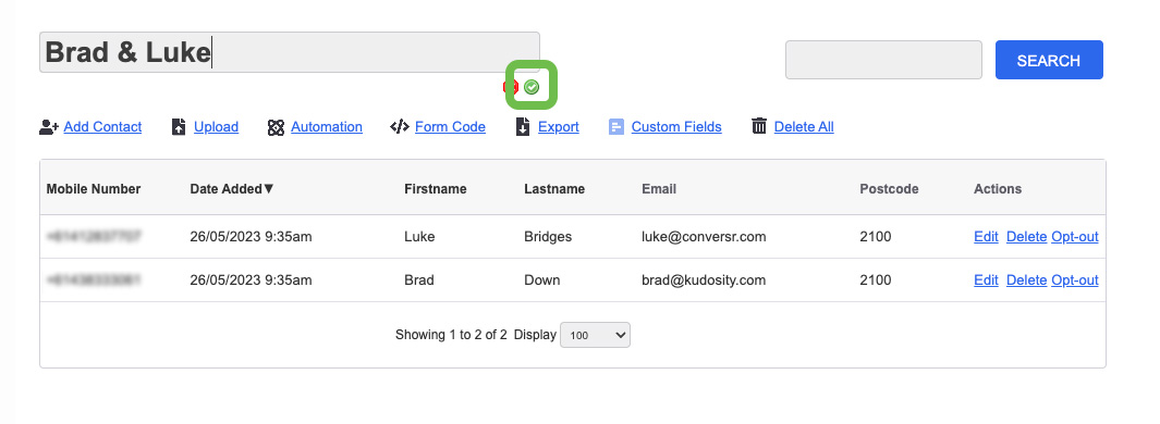 Contacts - Edit List Name Save