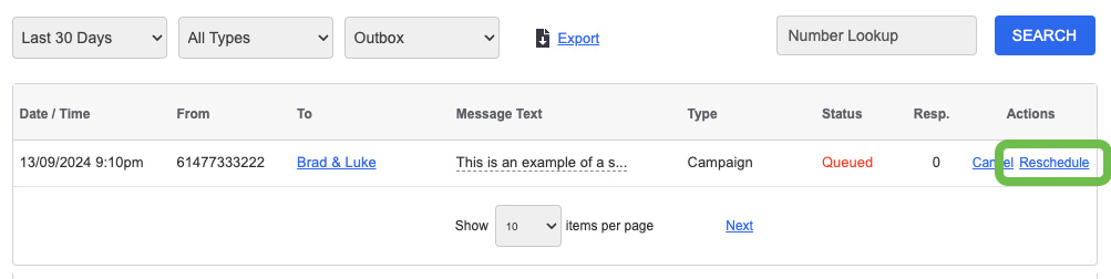 Messaging Activity Reschedule