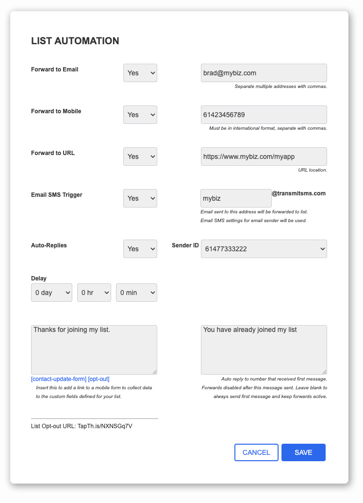 Contacts Automation Options