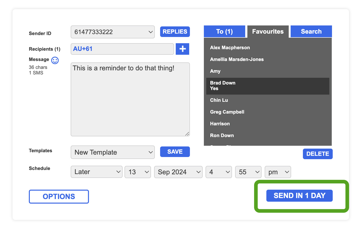 Quick SMS Select Schedule Send