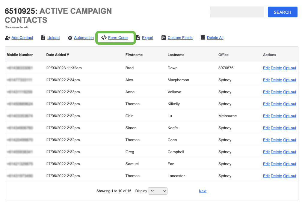 Contacts Form Code