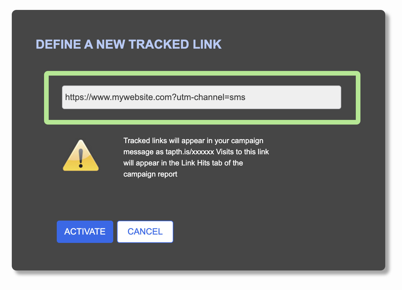 Track Links - Enter URL Address