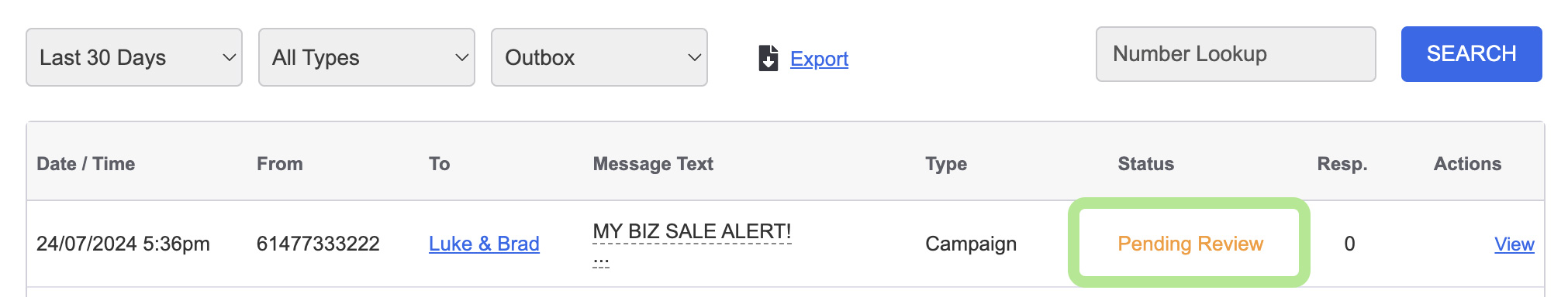Overview - Pending Message
