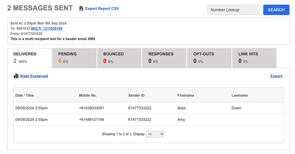 Email SMS X Header Report