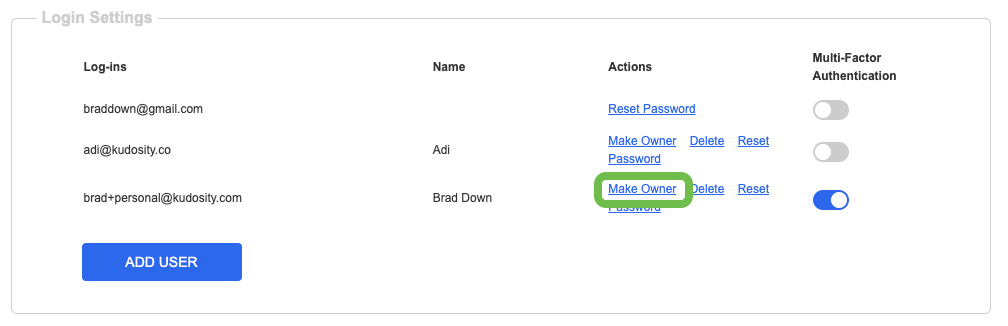 Account Settings Make Owner