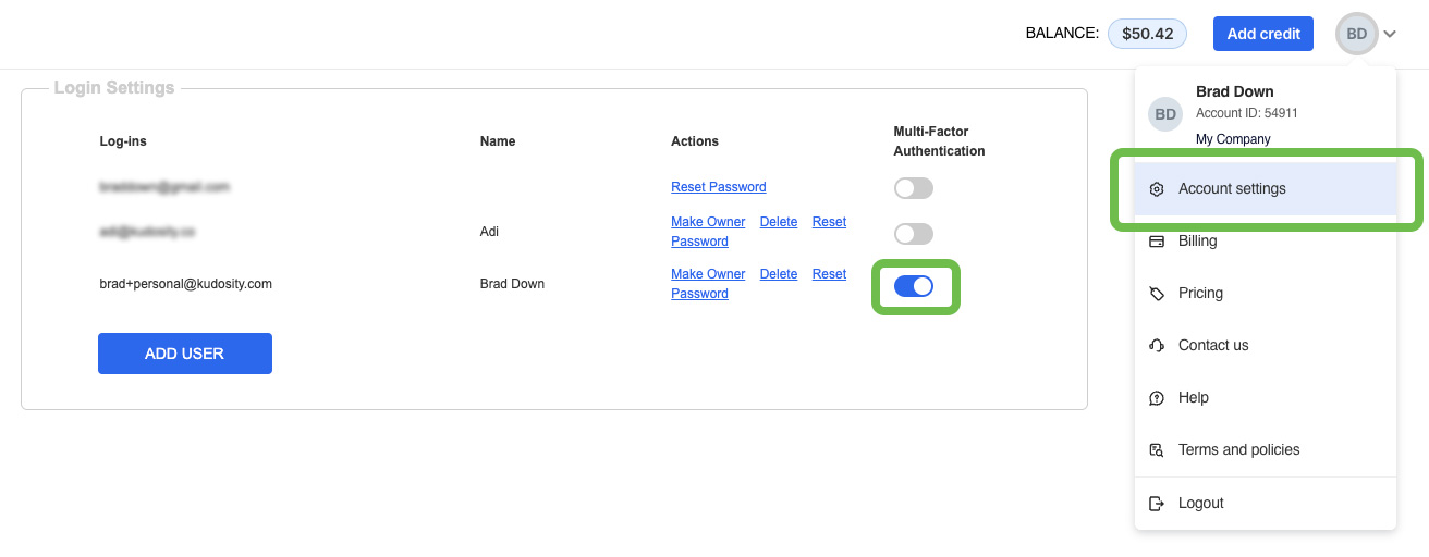 Account Settings MFA