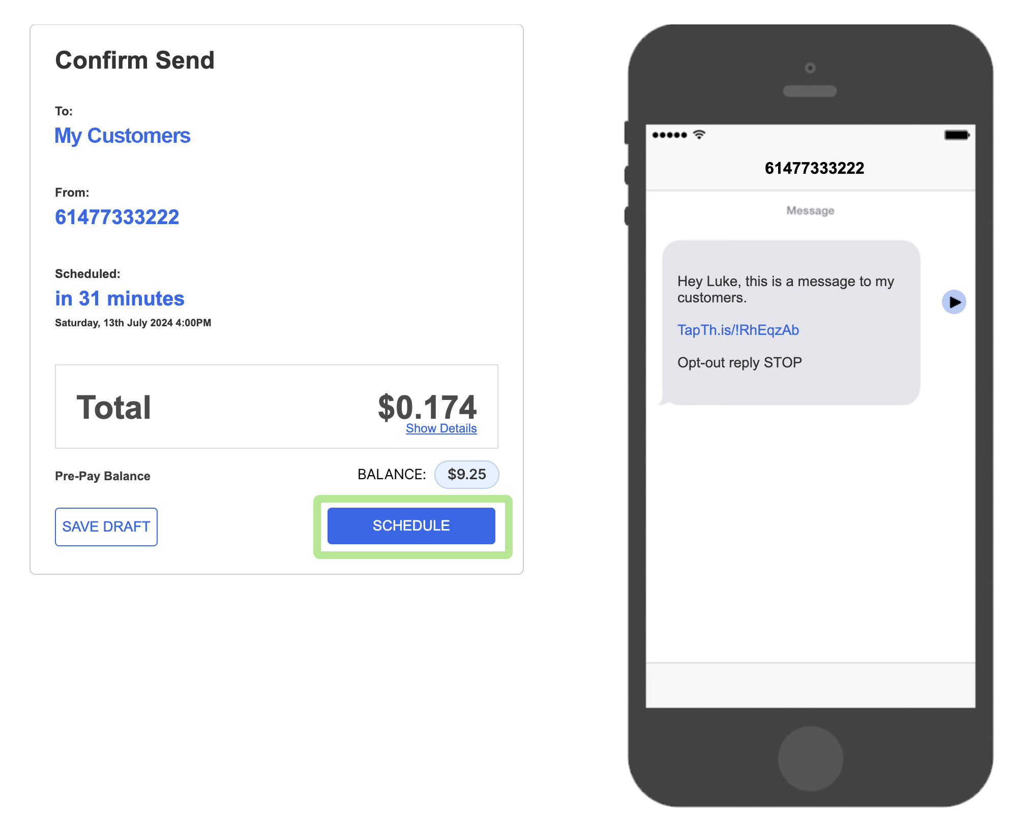 Send SMS - Confirm Send