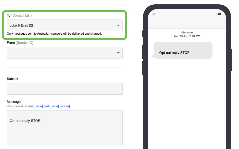 Send MMS - Contact List Select