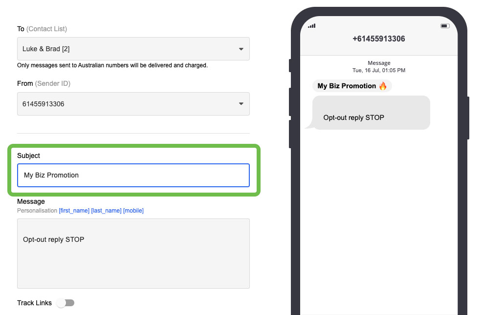 Send MMS - Subject Line