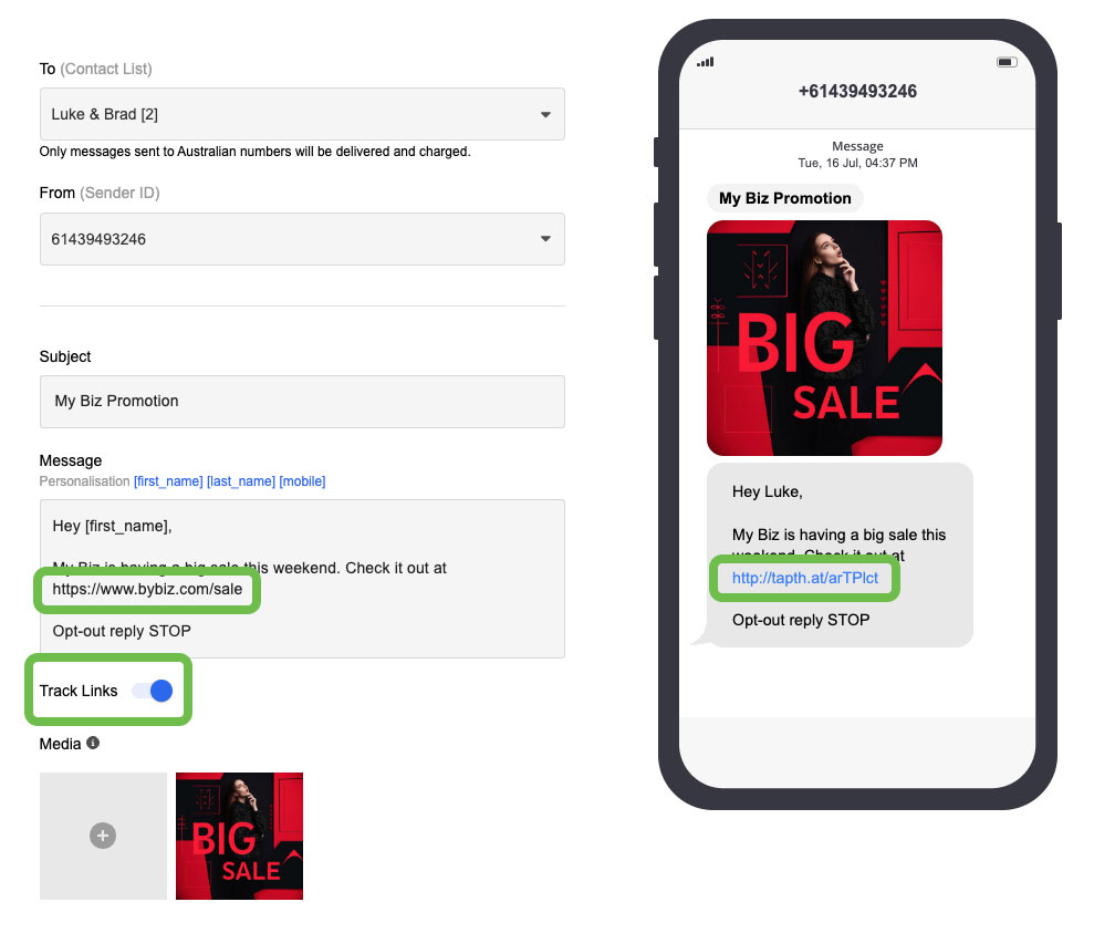 Send MMS - Track Link